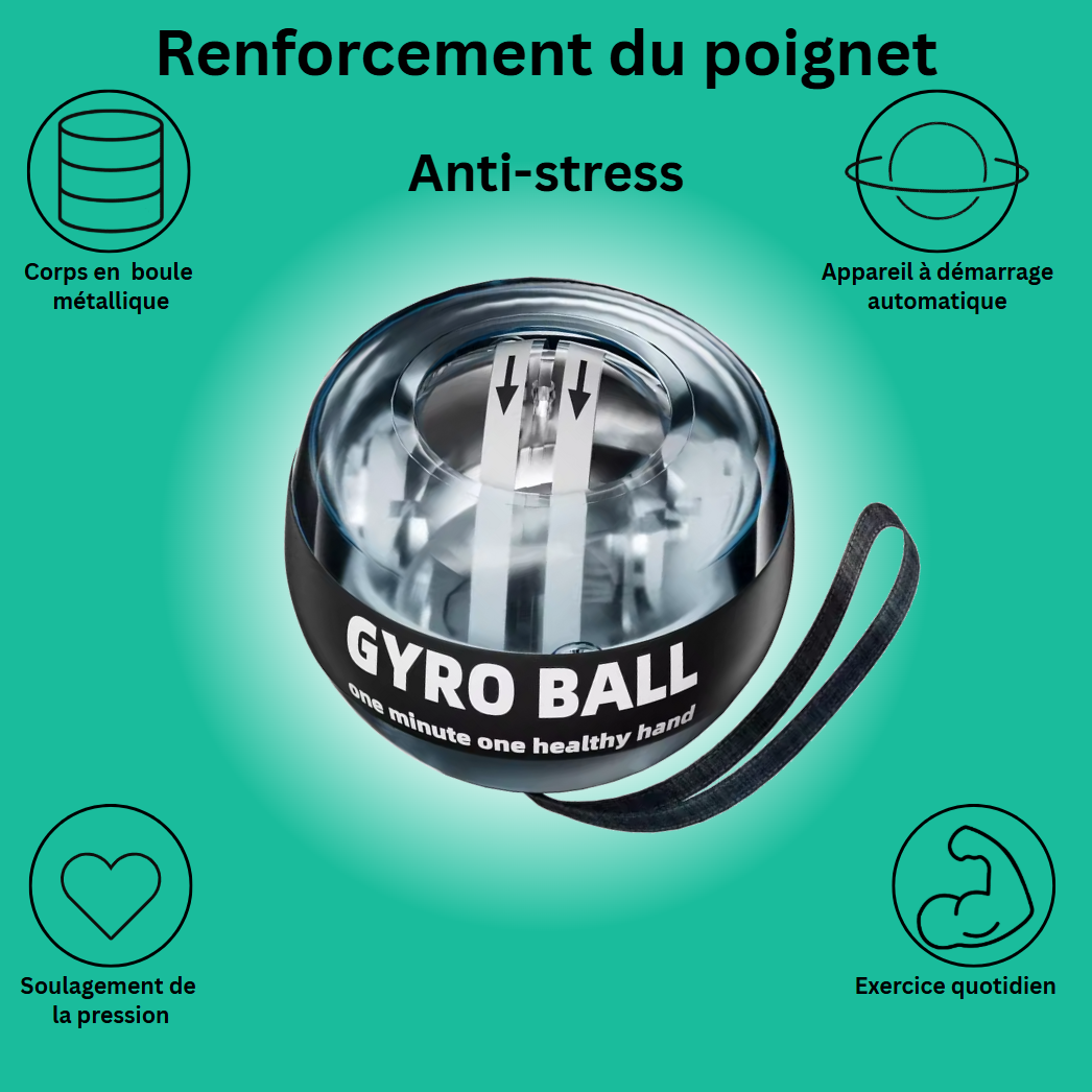 Gyroball Exalyone – appareil gyroscopique à démarrage automatique pour renforcement des poignets, soulagement de la pression et exercice anti-stress quotidien.