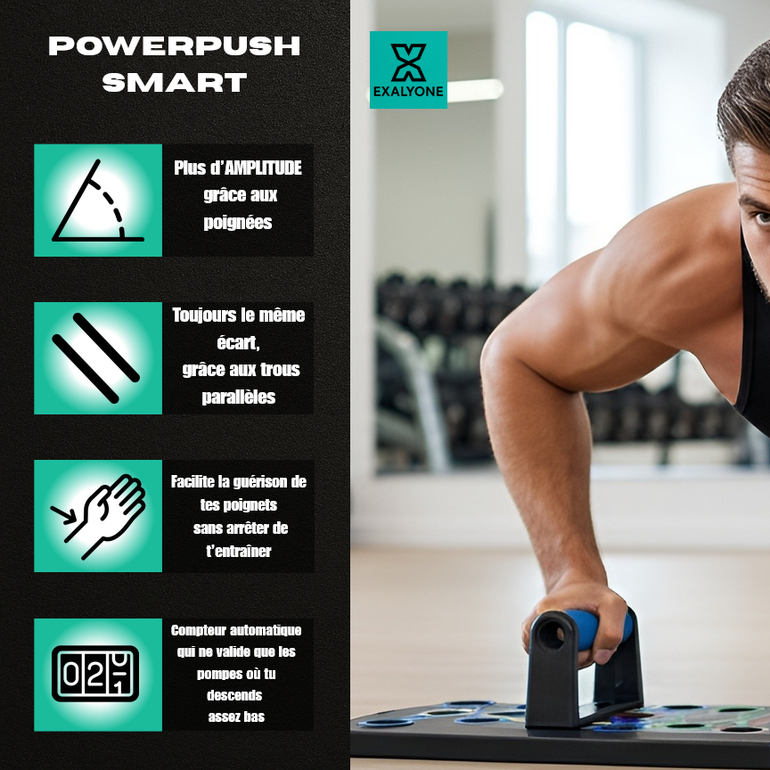 Bénéfices de la planche à pompes Powerpush Smart de chez Exalyone