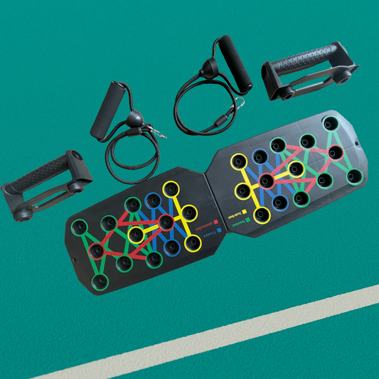 Photo produit planche à pompes PowerPush Pro Exalyone avec deux poignées ergonomiques et deux élastiques sangles inclus.